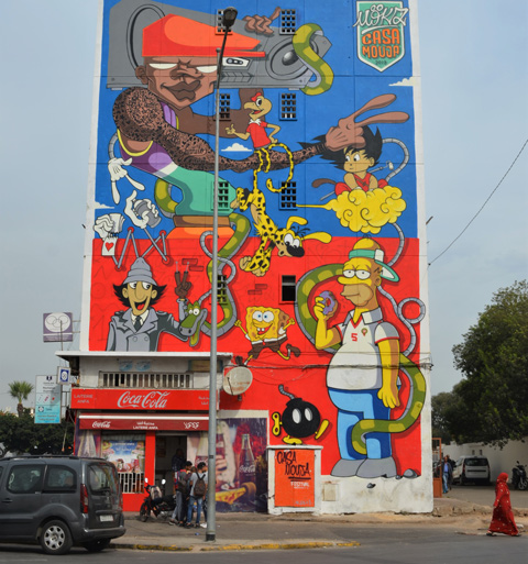 a mural of cartoon characters by moka,